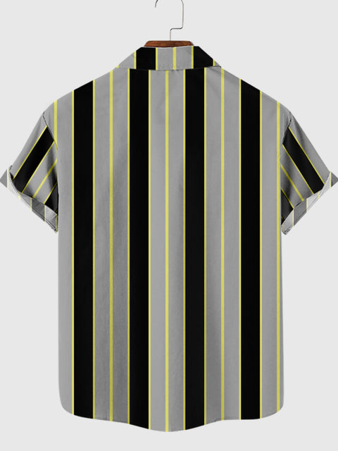 HOO Herren-Kurzarmhemd mit grauem und schwarzem Streifendruck