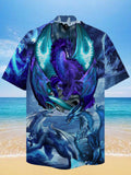 Eye-Catching Amazing Style Fantasy World Wind Dragon Printing Cuban Collar Hawaiian Short Sleeve Shirt