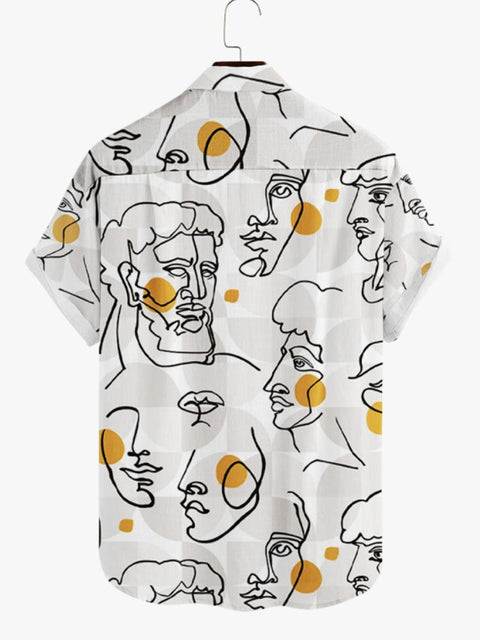 Chemise à manches courtes pour hommes avec dessin au trait abstrait et visage imprimé