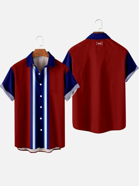 Vintage Red & Blue Stitching Men's Short Sleeve Shirt
