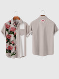 Vintage Lotus Color Flower Printing Men's Short Sleeve Shirt