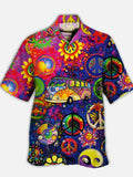 Eye-Catching Amazing Style Hippie Bus Hawaiian Cuban Collar Short Sleeve Shirt