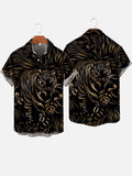Black Gold Ribbon Art Tiger Printing Short Sleeve Shirt