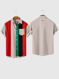 HOO Red & Black & Green Contrasting Color Design Men's Short Sleeve Shirt