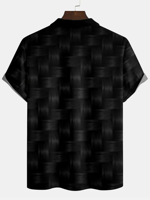 Plaid Braided Black Color Blocks Printing Short Sleeve Polo