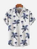 Blue Isolated Summer Tropical Palmfrond Printing Short Sleeve Shirt