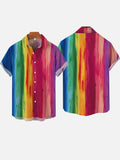 Abstract Striped Rainbow Watercolor Hippie Printing Short Sleeve Shirt