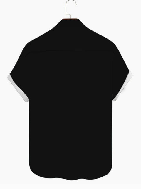 Vintage White Stripe Turndown Collar Button Down Men's Short Sleeve Shirt