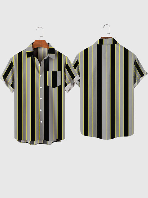 HOO Herren-Kurzarmhemd mit grauem und schwarzem Streifendruck