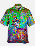 Eye-Catching Psychedelic Colorful Hippie Mushroom Printing Cuban Collar Hawaiian Short Sleeve Shirt