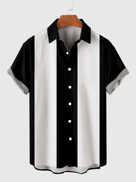 1960er schwarz-weiß gestreiftes Herren-Camp-Kurzarmhemd