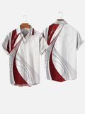 Gradient Abstract Red And Gray Glossy Stripe Printing Short Sleeve Shirt