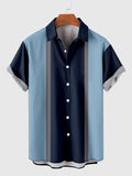 50s LightSkyBlue & Navy Stitching Men's Short Sleeve Shirt