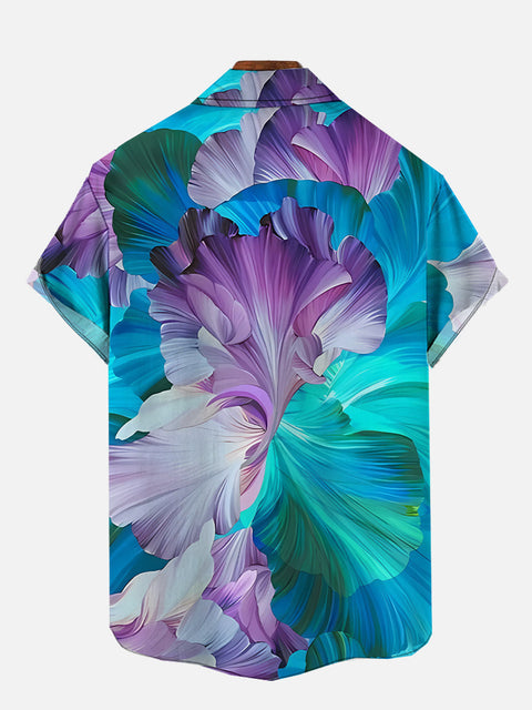Purple Floral Fantasia Painted Iris Printing Short Sleeve Shirt