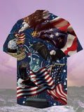 Eye-catching American Flag Statue Of Liberty Eagle Printing Cuban Collar Hawaiian Short Sleeve Shirt
