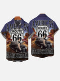 Route 66 Mother Road Main Street Pin Up Girl And Classic Car Printing Short Sleeve Shirt