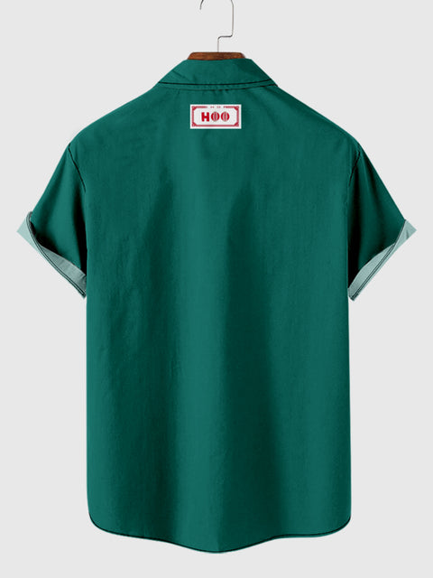 1960er Jahre schwarz-grün gestreiftes Button-Down-Herren-Camp-Kurzarmhemd