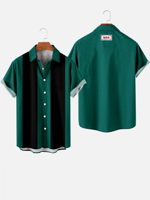 Chemise à manches courtes Camp pour homme à rayures noires et vertes des années 1960