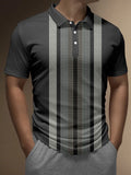 Black Abstract Color Blocks Striped Printing Short Sleeve Polo