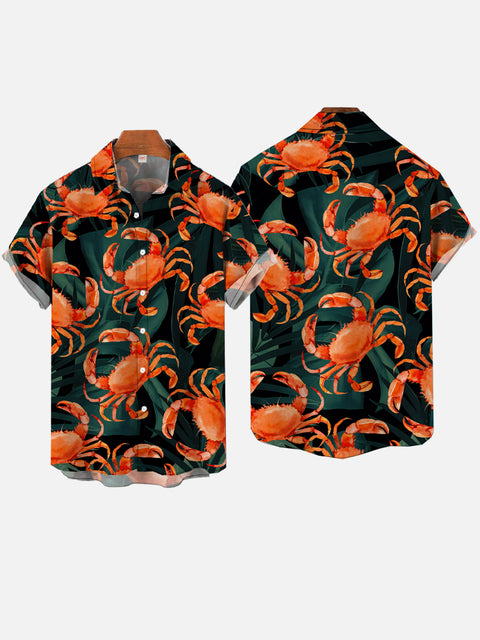 Beach Hawaiian Nautical and Sea Crab Printing Short Sleeve Shirt