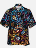 Eye-Catching Psychedelic Hippie Graffiti Street Art Monster Printing Cuban Collar Hawaiian Short Sleeve Shirt