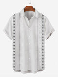 Kurzärmliges Herrenhemd mit Vintage-Muster und Streifen, Umlegekragen, Button-Down