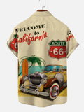 Route 66 Classic Car Parked On The Beach Printing Short Sleeve Shirt