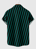 Green Diagonal Stripe Printing Men's Short Sleeve Shirt