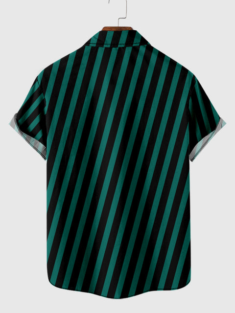 Chemise à manches courtes pour homme verte à rayures diagonales