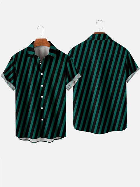 Chemise à manches courtes pour homme verte à rayures diagonales
