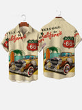 Route 66 Classic Car Parked On The Beach Printing Short Sleeve Shirt