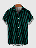 Green Diagonal Stripe Printing Men's Short Sleeve Shirt