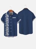 Blue Tropical Floral Print Breast Pocket Polyester Casual Short Sleeve Shirt