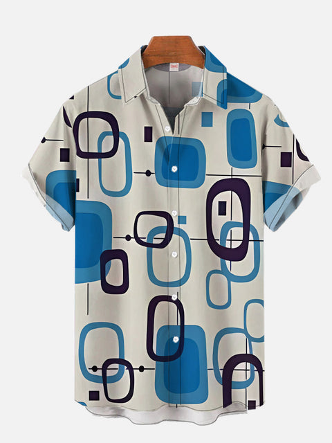 Abstract Retro Style Mid-Century Modern Atomic Age Geometric Printing Short Sleeve Shirt