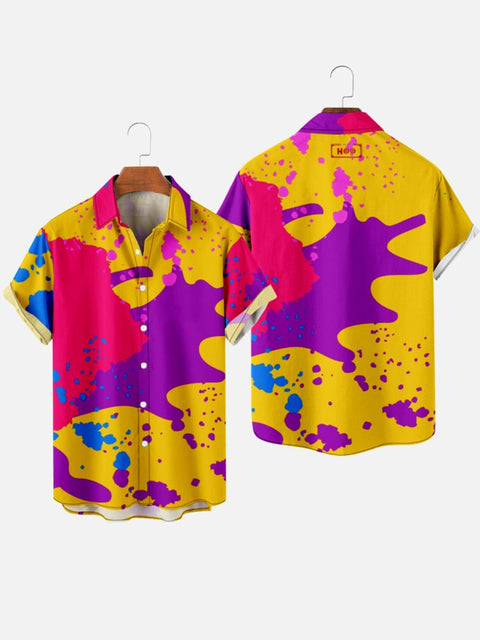 Tie-dye Colorful Ink Spill Printing Men's Short Sleeve Shirt