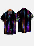 Black Gradient Starry Sky Neon Lights And Notes Printing Short Sleeve Shirt