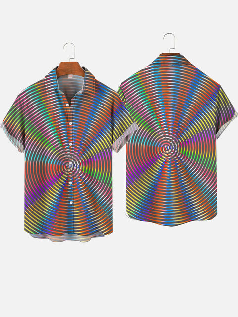 Rainbow Optical Helix Hippie Printing Short Sleeve Shirt