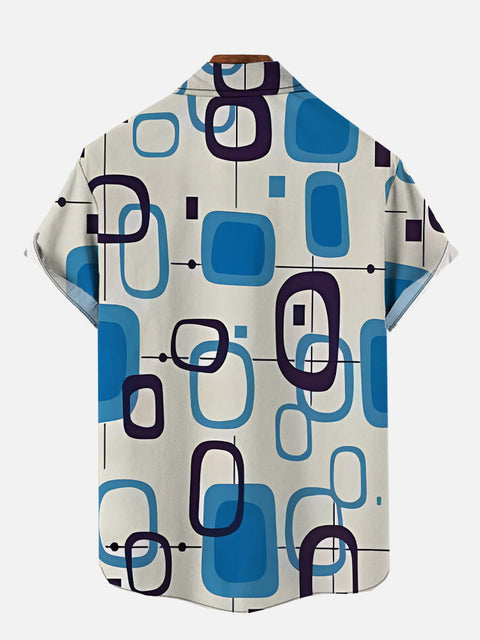 Abstract Retro Style Mid-Century Modern Atomic Age Geometric Printing Short Sleeve Shirt