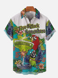 It's 5 O'Clock Somewhere Funny Parrot Retro Printing Hawaiian Beach Style Short Sleeve Shirt
