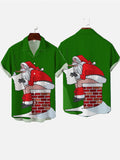 Christmas Element Green Naughty Bad Santa Printing Cuban Collar Men's Short Sleeve Shirt