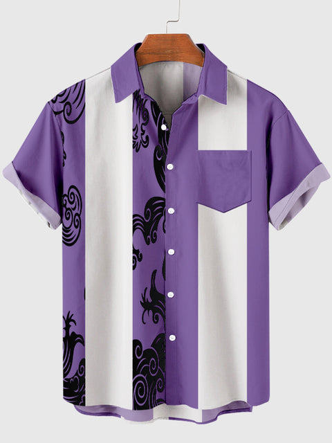 Chemise à manches courtes pour homme à rayures violettes et blanches