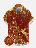 Christmas Elements Red And Golden Dyker Heights Christmas Lights Printing Men's Short Sleeve Shirt