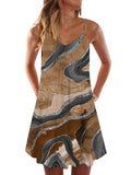 Gray And Brown Sand Liquid Marble Texture Printing Sleeveless Camisole Dress