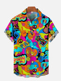 Hawaiian Hippie Psychedelic Colorful Graffiti Patchwork Printing Short Sleeve Shirt