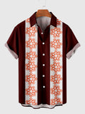 HOO 1960s Orange Paper Cut Painting Printed & Red Stitching Men's Short Sleeve Shirt