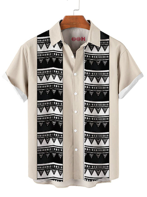 Chemise à manches courtes pour homme à rayures de style ethnique des années 1960