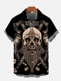 Mystical Ax Machete And Bearded Skull Printing Short Sleeve Shirt