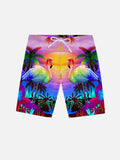 Psychedelic Colorful Topical Flamingos And Palm Tree Printing Shorts
