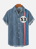 Vintage Blue 53 Number Red And Blue Stripes Printing Short Sleeve Shirt