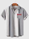 HOO Gray Stripe and Mountain Ink Painting Printing Men's Short Sleeve Shirt